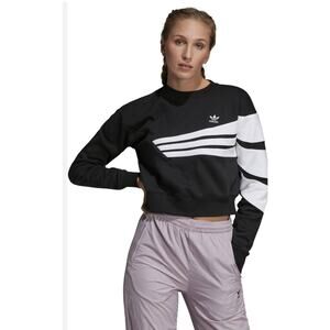 4006) Adidas Women's Black and White Cropped Sweatshirt Size Medium